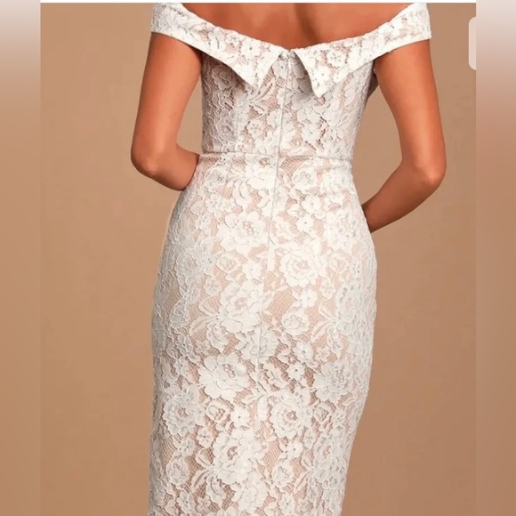 Lulus Table for Two White Lace Off Shoulder Midi Dress Size Medium NWT Bridal - Picture 4 of 15